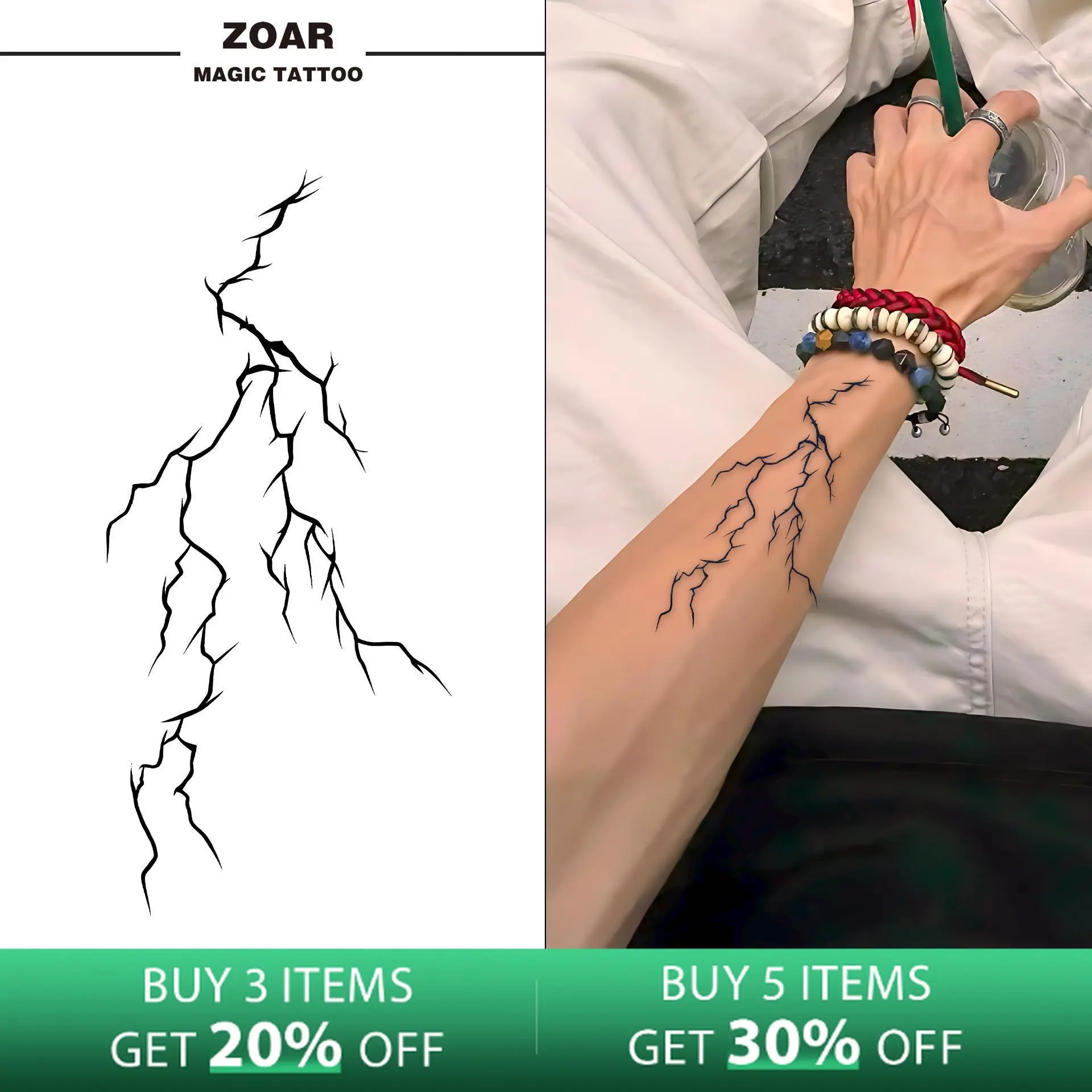 Zoartattoo stiker tato  M-493   sementara  【 Retakan】Tahan lama Tattoo menempel dekorasi seni untuk pria dan wanita