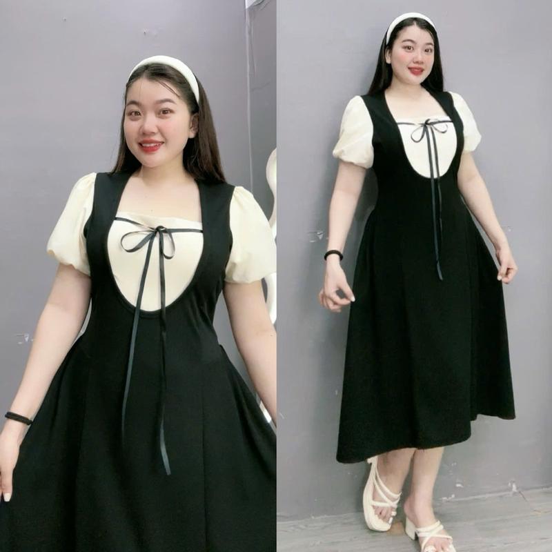 Đầm thiết kế bigsize vải ruby co giản cao cấp dành cho nữ chubby từ 60kg đến 95kg phối tay bồng xinh xắn G680 Women