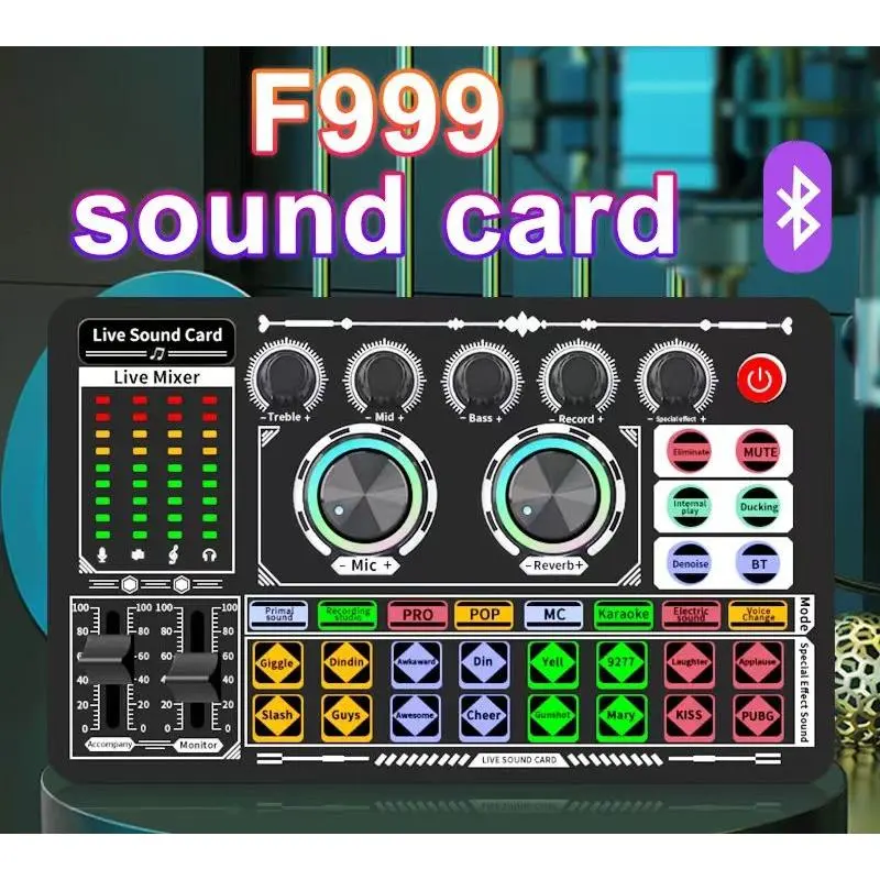kartu suara f999 lengkap Soundcard F999 Audio USB External Sound Card mic Mixer Bluetooth phone PC 7