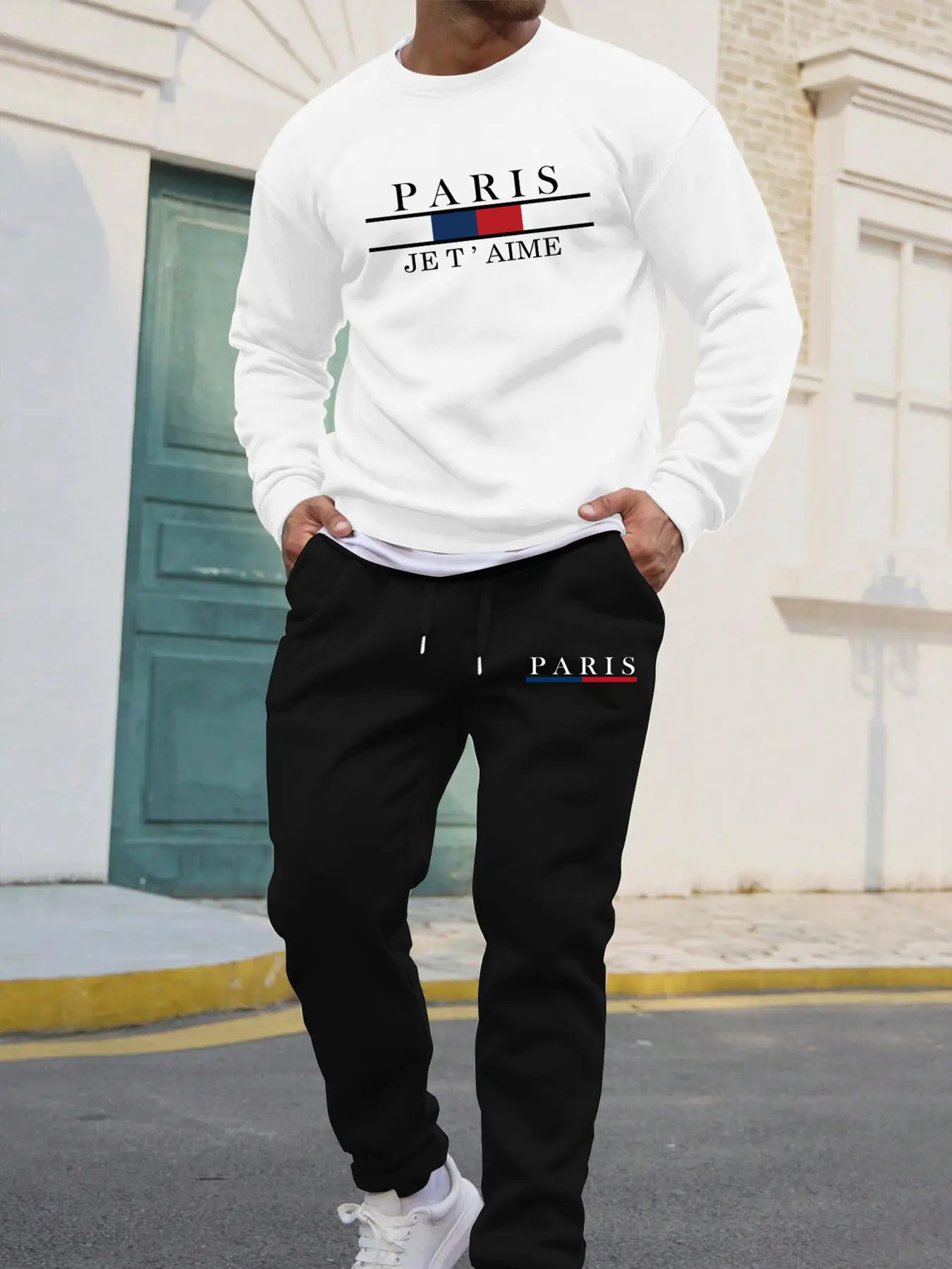 Men's Letter Print Drawstring Two-piece Set, Regular Fit Stylish Longsleeves Top & Jogger Pants Set, Going Out Outfits, Men's Paris Tracksuit, Tracksuit Sets, Co-ord Sets