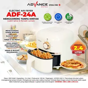 Advance Electric Air Fryer ADF-24A / ADF-20A Mesin Penggoreng Tanpa Minyak 2.4 Ltr Kontrol Suhu 100-200°C Sirkulasi Udara Cepat 600W Garansi Resmi 1 Tahun