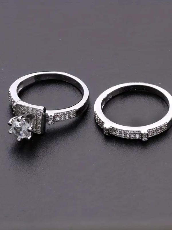 2pcs/set Women's Rhinestone Decorated Ring, Fashion Elegant Gorgeous Promise Rings, 2024 New Trendy Accessories for Party, Daily Clothing Decor for Girl, without Box 4