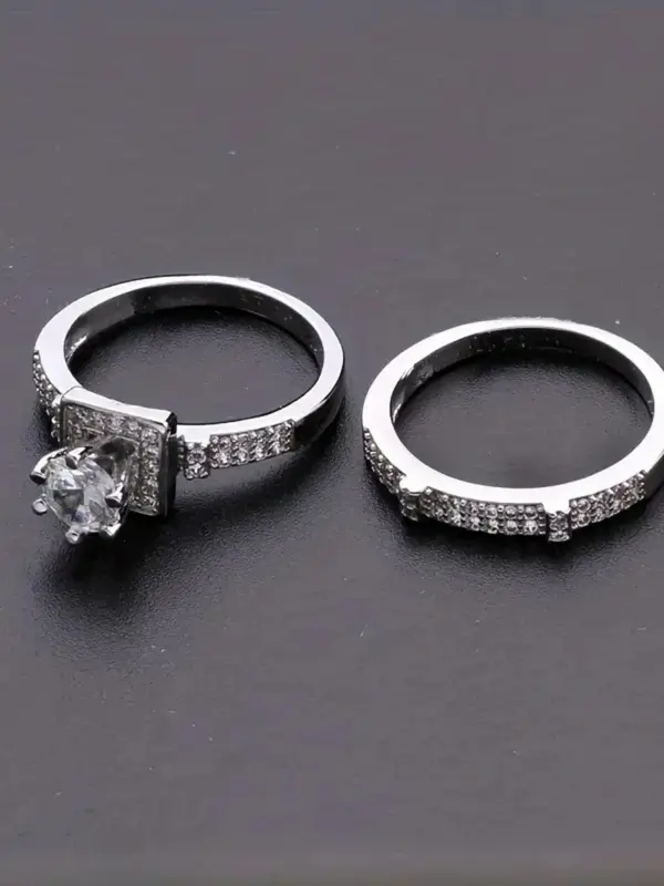 2pcs/set Women's Rhinestone Decorated Ring, Fashion Elegant Gorgeous Promise Rings, 2024 New Trendy Accessories for Party, Daily Clothing Decor for Girl, without Box 4