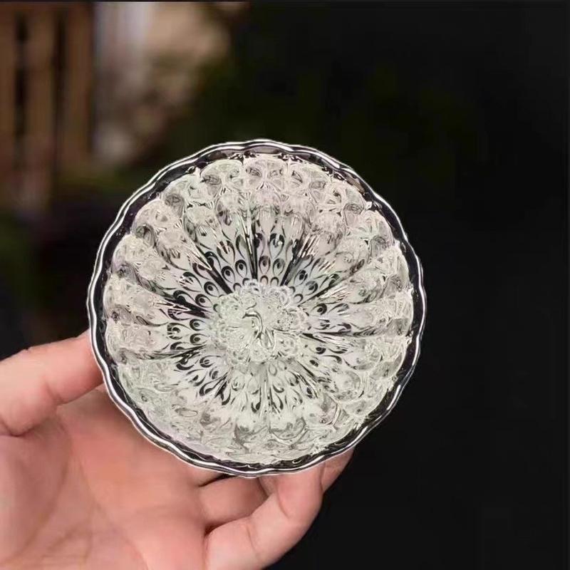 Product Introduction of Bingqingyujie Silver Plated Peacock Shaped Pot Jian Zhan Teacup Master Cup SUNFLOWER Hot Gold Cup Silver Cup 8
