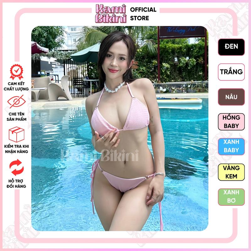 BestSeller - Đồ bơi 2 mảnh chất xốp nhăn phối khoen sexy, Set bikini 2 chi tiết sẵn đệm mút dáng buộc sang chảnh 3 màu: đne, trắng, nâu [ H01 ]