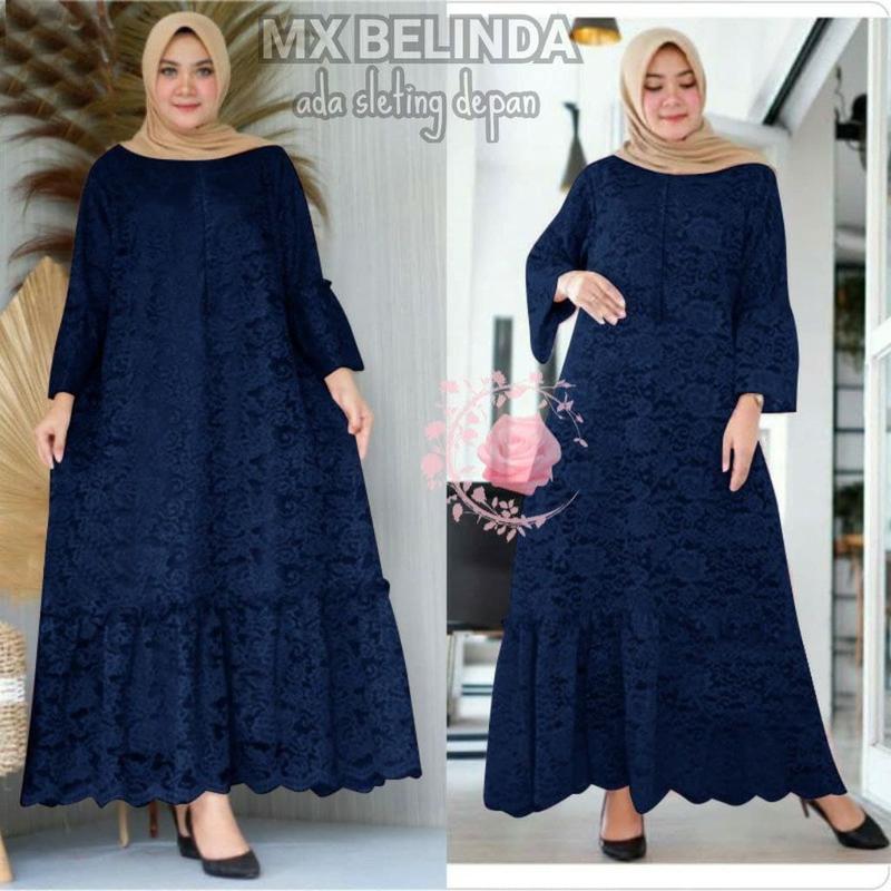 indobest MX BELINDA JUMBO 5XL 4XL/3XL/2XL/XL/ BUSUI / BRUKAT GAMIS DRESS WANITA / BAJU PESTA LENGAN PJG 7