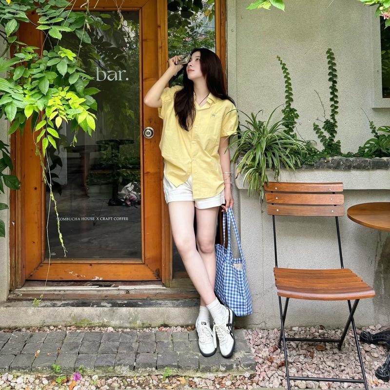 Áo sơ mi nữ tay ngắn CHẤT THÔ THÊU NƠ