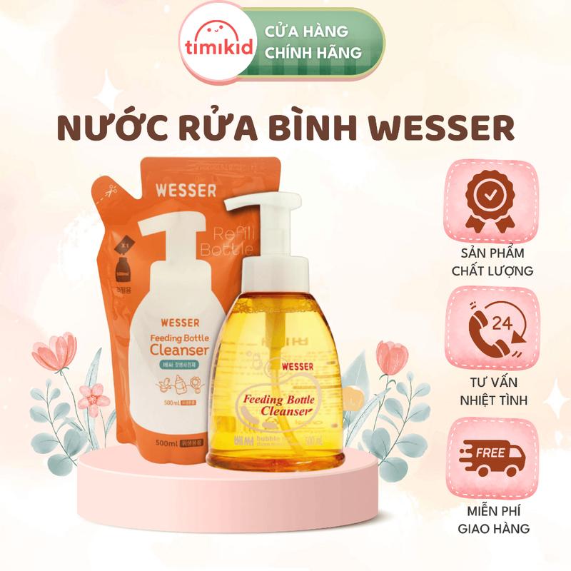Nước Rửa Bình Sữa Cho Bé Wesser MẪU MỚI hương bưởi lành tính sử dụng 4IN1
