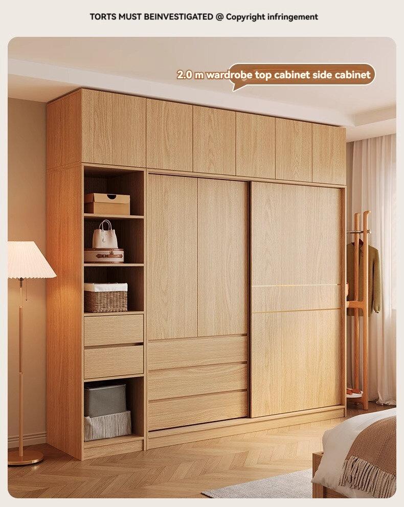 Product Introduction of [Pre Order] Nordic sliding door wardrobe, bedroom, simple and small-sized household, sliding door, wooden style combination, Japanese style storage wardrobe 38