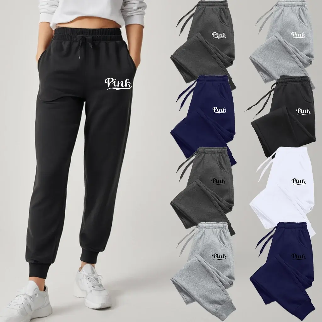 Quần Thể Thao, Quần In Màu Hồng, Dành Cho Nữ, Quần Nỉ, Quần Jean, Quần Dài, Quần Ống Rộng, Thích Hợp Cho Mùa Hè, Phong Cách Hiện Đại, Quần Áo Nữ Sport Trang Phục