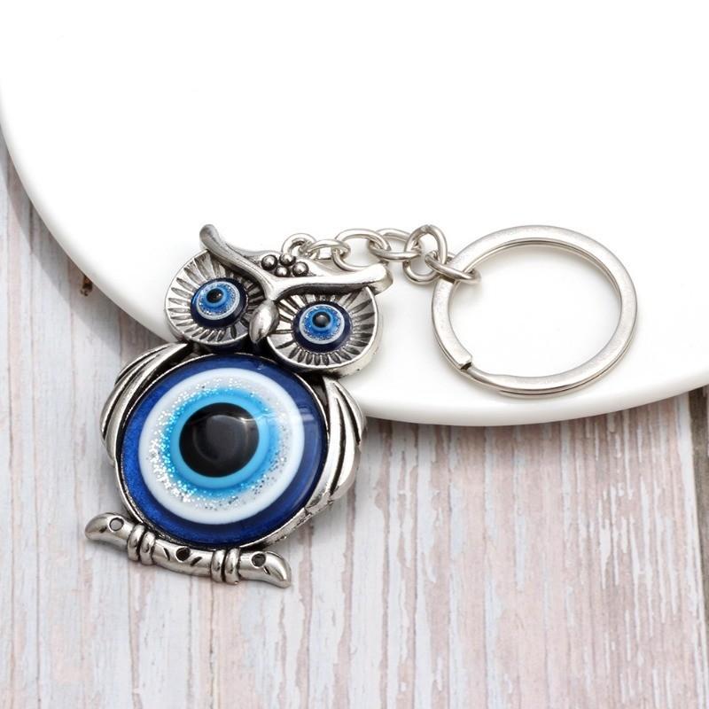 Product Introduction of Lucky Owl Greek Turkish Blue Evil Eye Key Chain Car Key Pendant Animal Fashion Keychain Holder 11