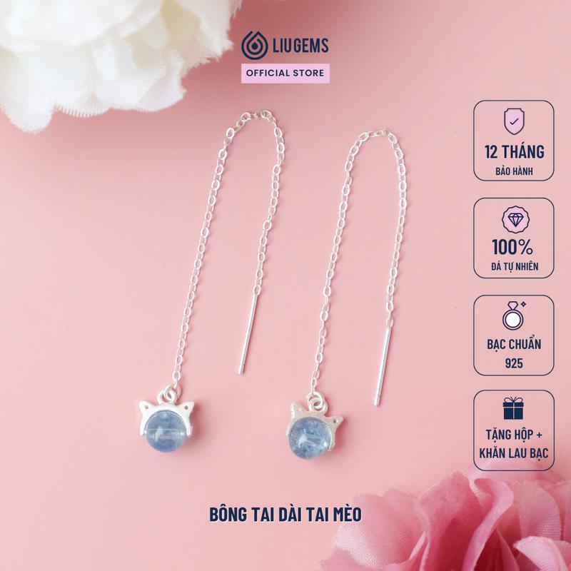 Bông Tai Dài Bạc 925 Cho Nữ Tai Mèo Mix Hạt Đá Tròn Tự Nhiên Trẻ Trung Năng Động BT12 Mua một tặng một hộp đựng trang sức + một khăn lau bạc miễn phí