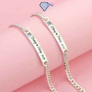 Vòng tay bạc cặp đôi nam nữ đính đá cao cấp LTD0004 miễn phí khắc tên theo yêu cầu - Trang Sức TNJ