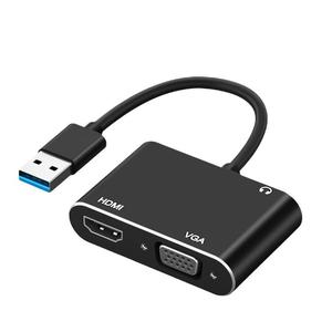 Bộ Chuyển Đổi USB3.0 sang HDMI và VGA, Bộ Chuyển Đổi miễn phí, Cáp độ nét cao, Thích hợp cho máy tính xách tay và máy Chiếu, Cáp HDTV, Bộ chuyển đổi USB3.0 sang HDMI