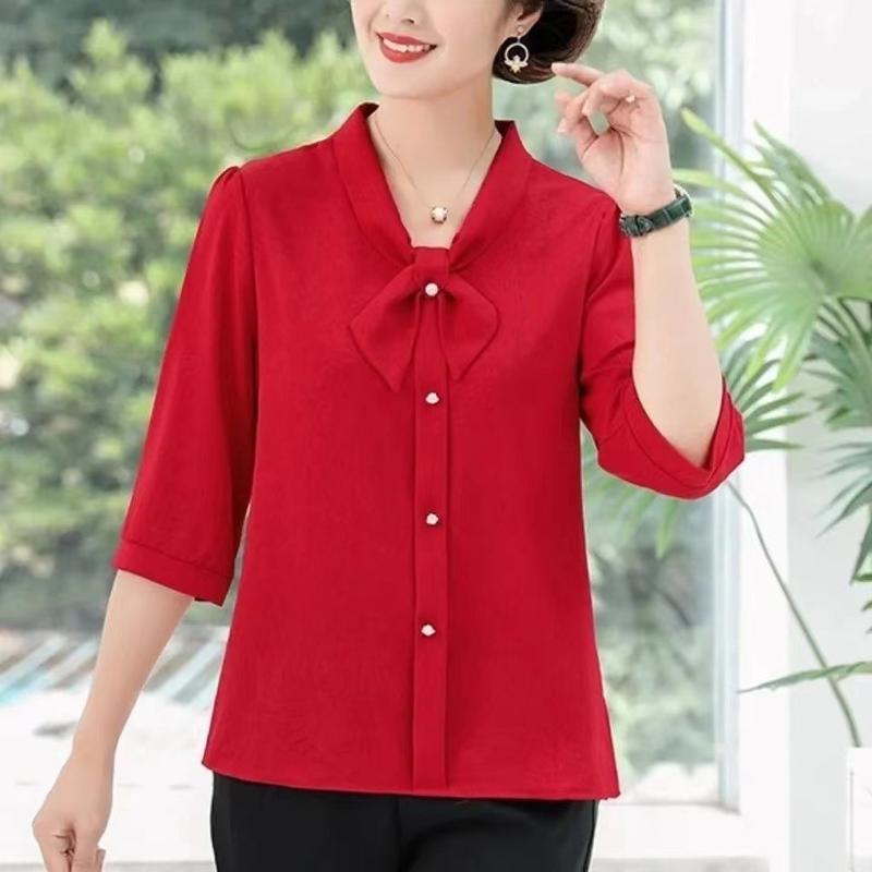 Áo Sơ Mi Tay Lỡ Cho Mẹ TRUNG NIÊN Phong Cách Phương Tây, Chất Liệu Voan, Áo Sơ Mi Nhỏ Thích Hợp Cho Mùa Xuân, Mùa Thu Và Mùa Hè, Hàng Mới Về Năm 2024, Dành Cho Phụ Nữ Trung Người Già Và Cao Tuổi Top Women 3