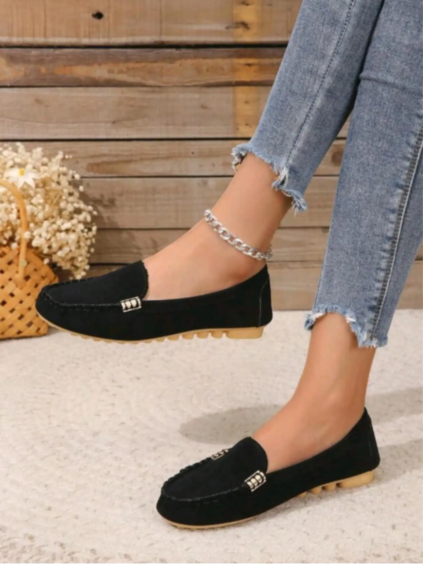 Women's Fashionable Matching Round Toe Flat Shoes, Casual Comfortable Versatile Slip-on Loafers, Female Simple Versatile Shoes for Daily Wear