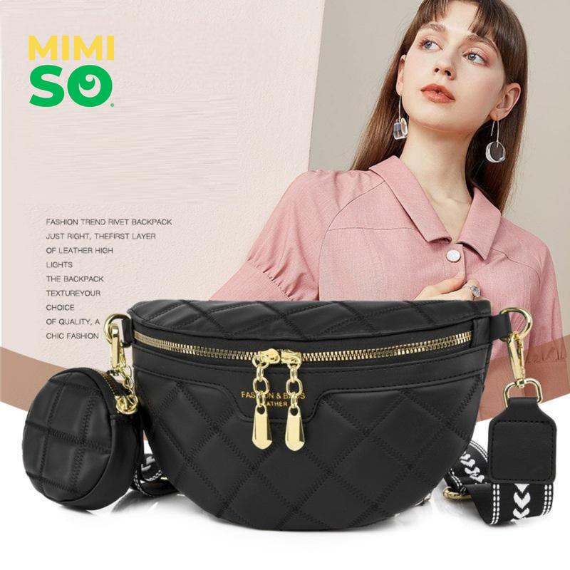 MIMISO Korean Fashion 2in1 Sling bag for women crossbody bag Multi-function Chest bag for woman with purse bags #S3083 Bum Bags Plain shoulder bag PU Leather Black Brown White Blue and Pink Plain