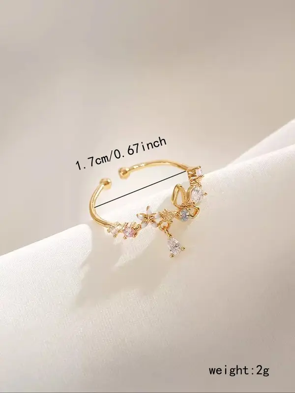 Elegant Rhinestone Inlaid Butterfly Design Cuff Ring As Valentine's Gift, Fashion All-match Accessories for Women & Girls, Matching Jewelry for Girlfriend 7