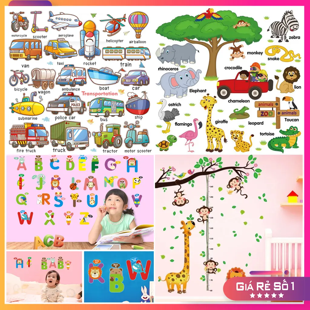 4 decal dán tường nhiều chủ đề trang trí phòng cho bé vừa học vừa chơi Decor