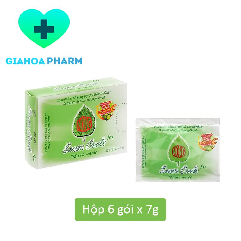  Bột sủi thanh nhiệt Sensa Cools Fizz Hộp 6 gói - Giải nhiệt nóng trong người đau họng lở loét miệng mụn  sensacool  