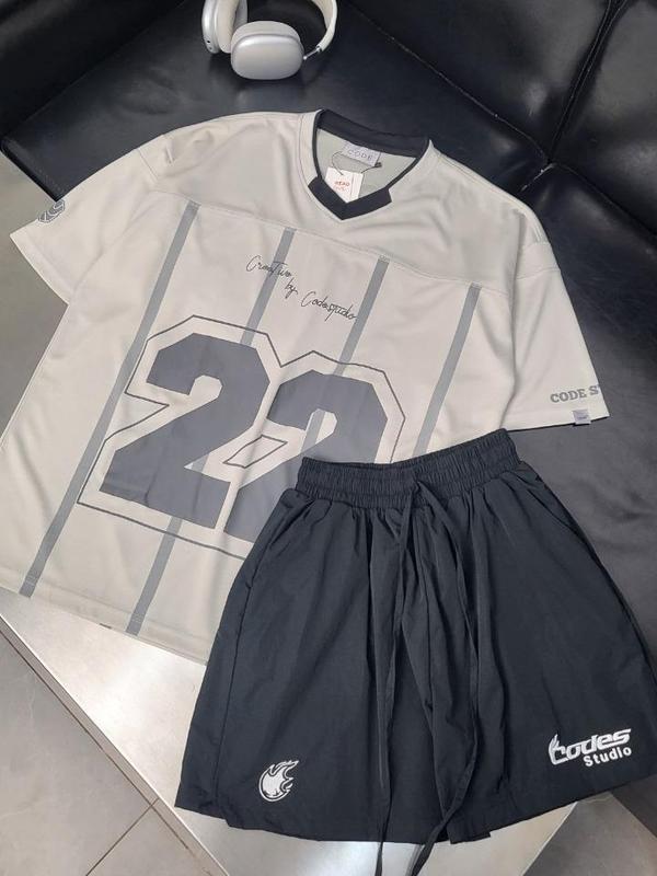 Codes Studio | Combo quần short dù nhăn + Áo thun jersy thể thao in số 22