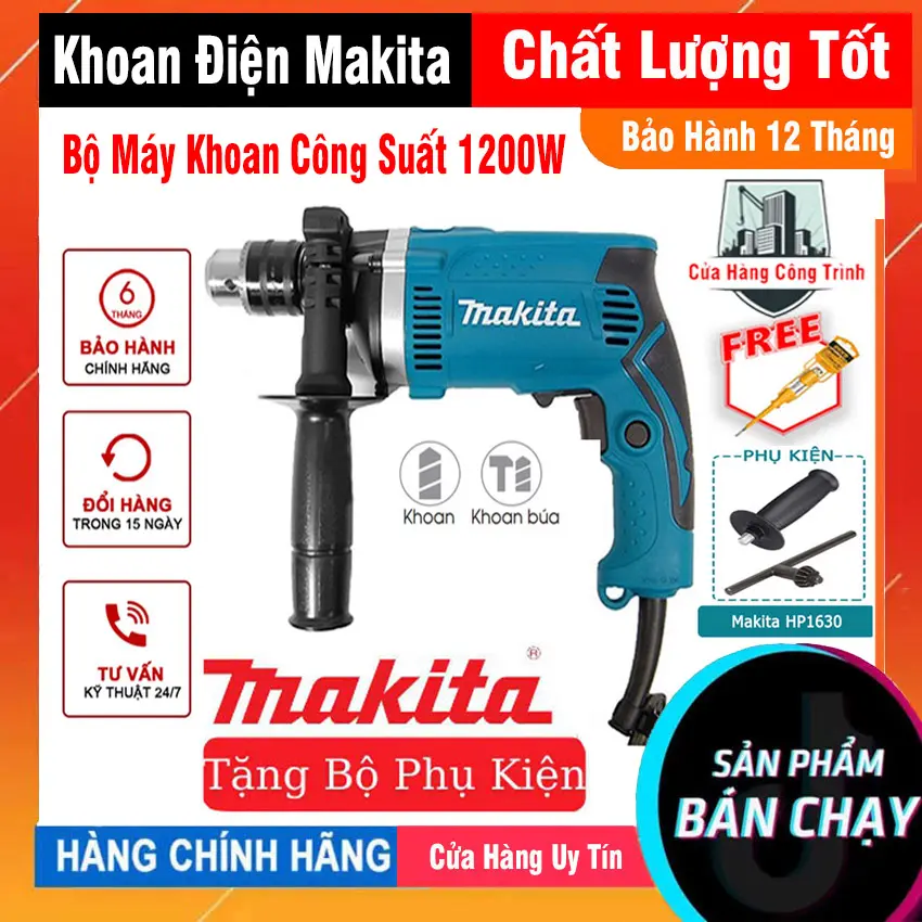 Máy Khoan Makita Cầm Tay Chính Hãng Mua Ngay Máy Khoan Búa CẦm Tay TỐc ĐỘ Cao Hp1630 - 16Mm Bền Bỉ Vận Hành Êm Ái Giúp Người Dùng Thao Tác An Toàn Dễ Dàng Và Nhanh Chóng