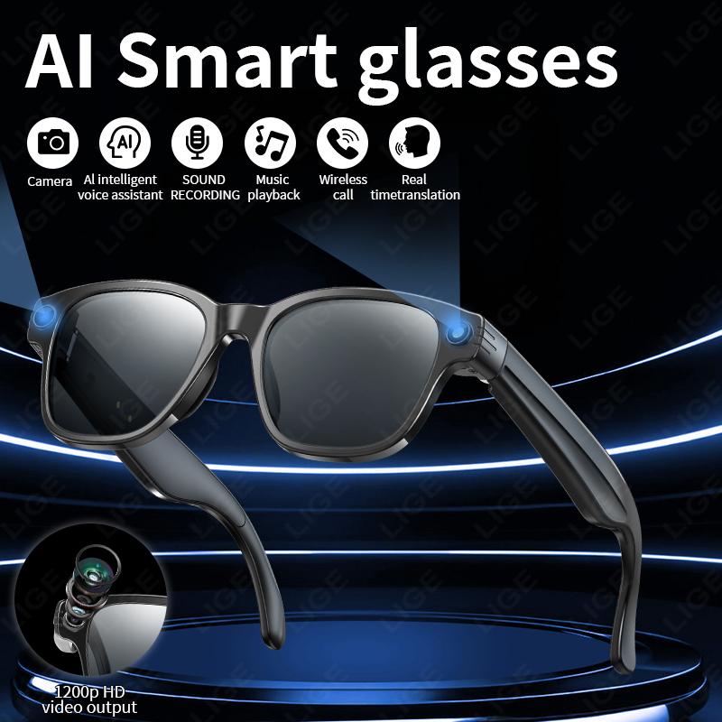 New AI Smart Glasses 800W Camera WIFI+Bluetooth Real-time Transmission Sunglasses Touch Control Video Record Glasses Android IOS