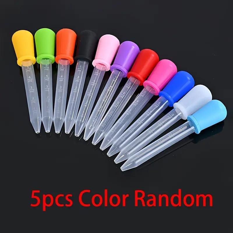 Product Introduction of Random Color Silicone Liquid Dropper, 5 Counts Liquid Transfer Dropper, Anti Choking Eating Medicine Dropper for Indoor & Outdoor, Glass Pipette 0