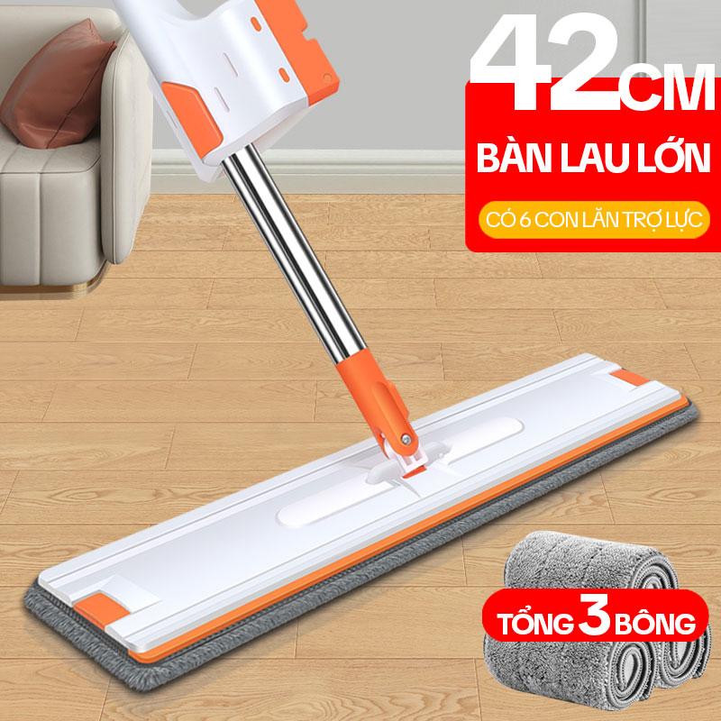 Cây Lau Nhà Tự Vắt KITIMOP WHITE 42CM, Chổi Lau Nhà Tự Vắt Thông Minh Xoay 360 Độ (KHÔNG KÈM XÔ)
