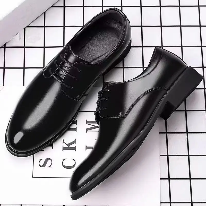[ 28k People Collection] Genuine Leather Cowhide Summer Business Casual Shoes for Men Youth Korean Version British Formal Breathable Height Increasing Shoes