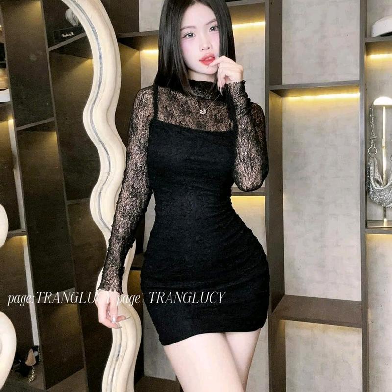  Đầm BoDy ren lưới tay dài có bigsize nữ quảng châu 2 lớp chất liệu ren lưới có lót - Women Dress 