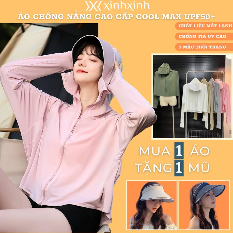  Áo Chống Nắng Nữ Dáng Croptop Vải Lạnh Mát Lịm Chống Tia Cực Tím Ngăn Tia UV Freesize Tặng Kèm Mũ Thời Trang 