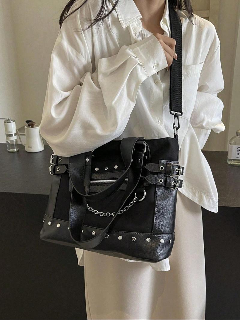 Product Introduction of Women's Fashion Rivet Decorated Crossbody Bag, Casual Large Capacity Shoulder Bag for Daily Used, Trendy All-match Commuter Bag 4