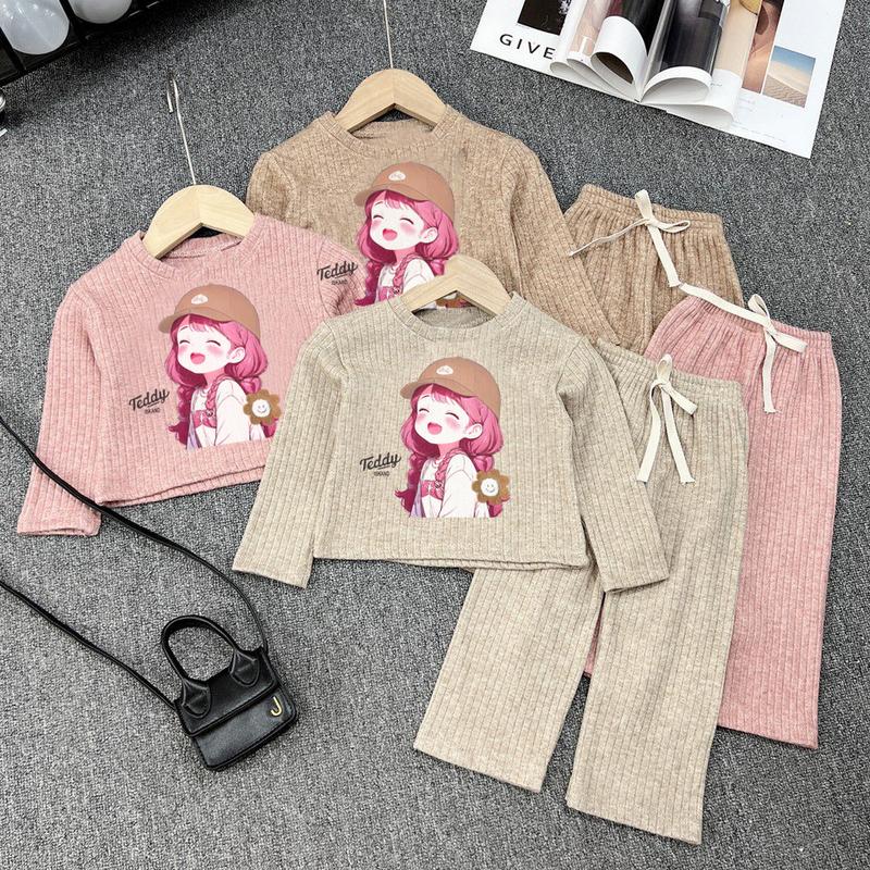 8-40kg Bộ Len tăm dài bé gái Sam kids Labubu cotton mẻ mùa hè quần áo trẻ em cao cấp Thun