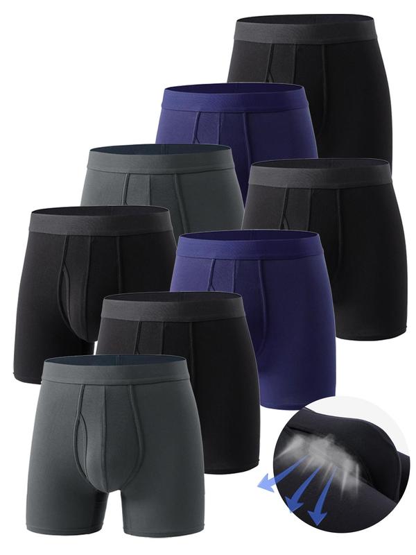 Men's Solid Color Bamboo Fiber Boxer Brief, Breathable Comfortable Underwear for Daily Wear, Underwear for Men, Casual Men's Underwear Clothing for All Seasons 3