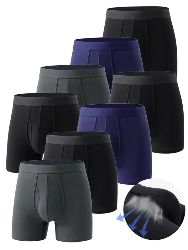 Men's Solid Color Bamboo Fiber Boxer Brief, Breathable Comfortable Underwear for Daily Wear, Underwear for Men, Casual Men's Underwear Clothing for All Seasons 3