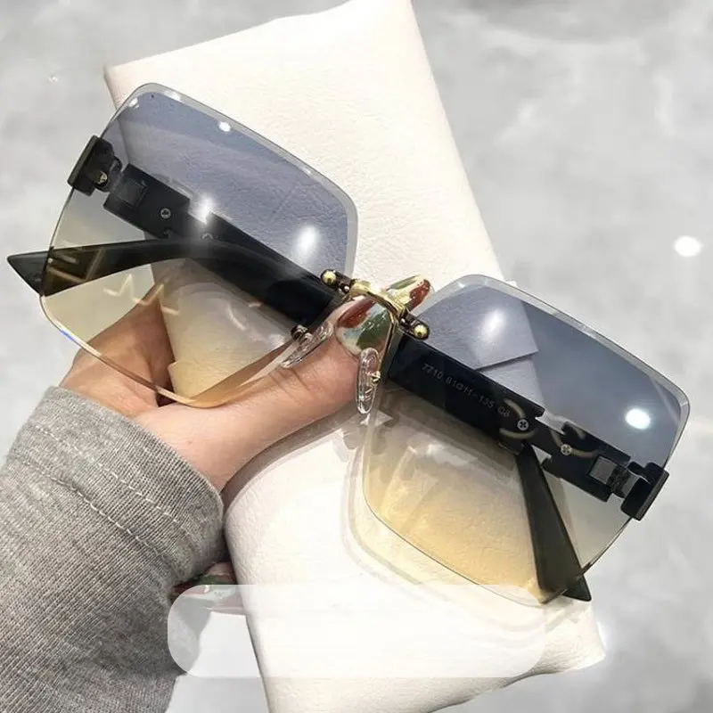 Frameless Sunglasses 2024 New Sunscreen Celebrity Celebrity Same Style Women's High-Grade UV Protection Sun Glasses