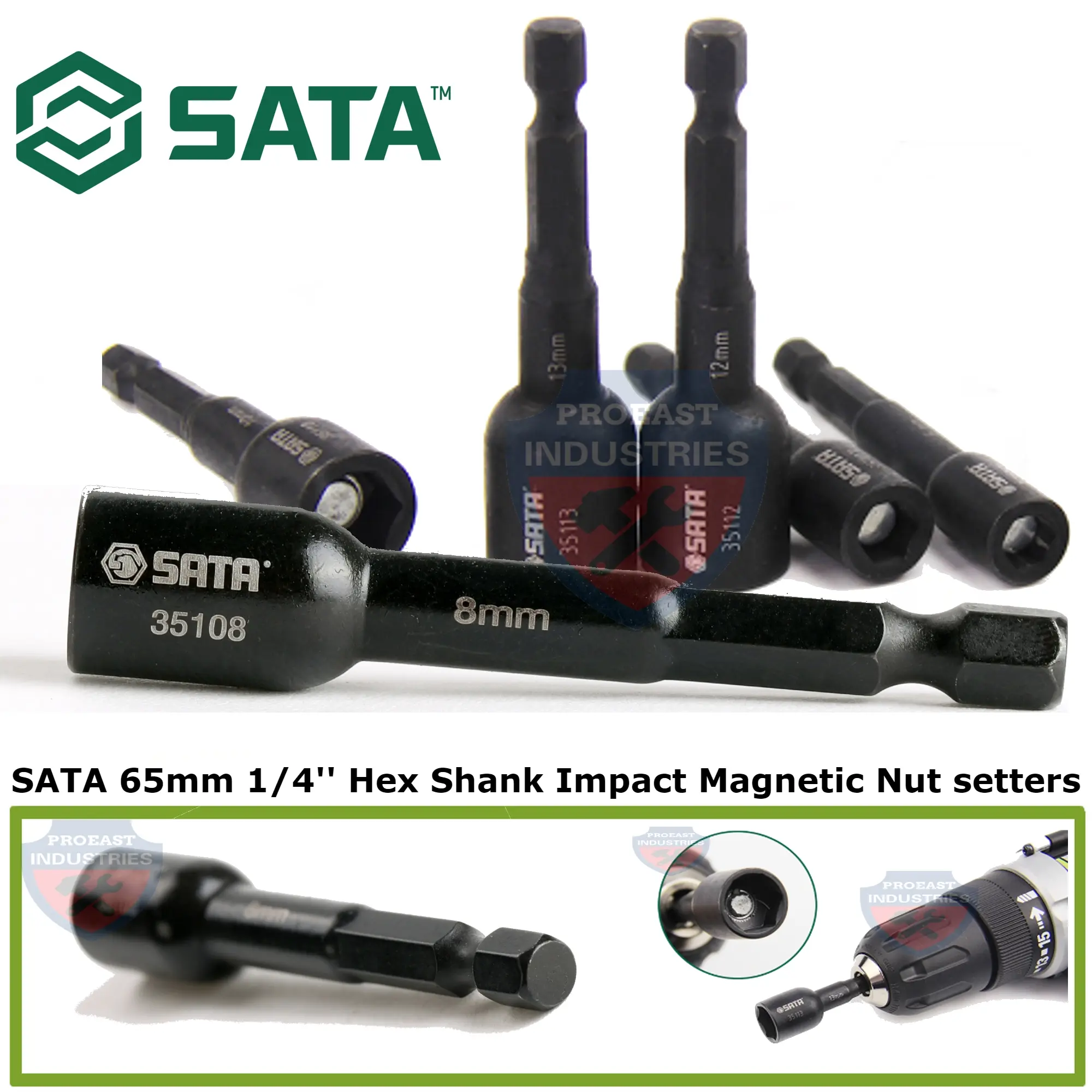 SATA ( 8mm 10mm 12mm ) x 65mm 1/4'' Hex Shank Impact Magnetic Nut setters 35108 ,35110 , 35112