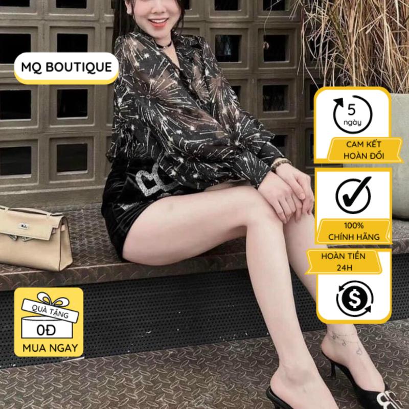 Áo tơ sơ mi nữ dài tay cao cấp công sở họa tiết hình pháo hoa chất mềm mịn, áo sơ mi họa tiết thiết kế MQ Boutique