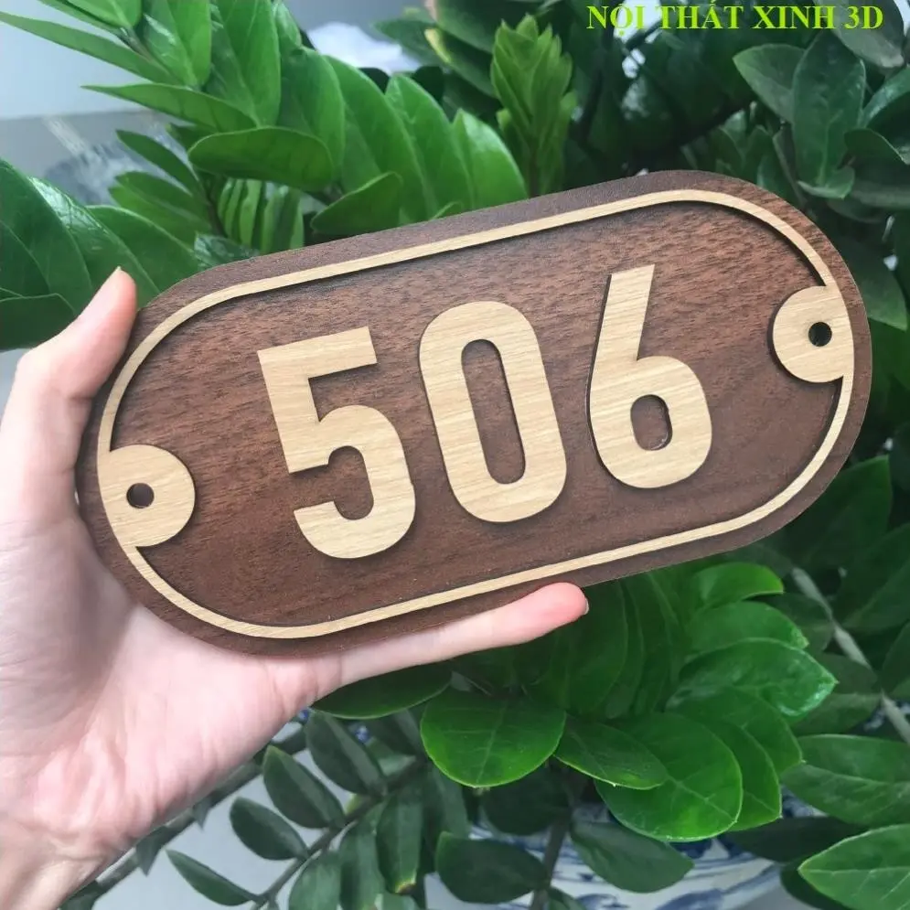 Bảng số phòng khách sạn, số dán nổi màu bằng gỗ, Nhận thiết kế kích thước nội dung theo yêu cầu