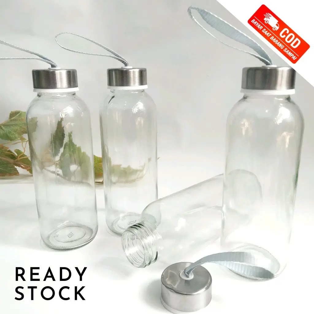 Botol kaca bening 420ml / botol kaca bening gantungan / botol kaca dan tali