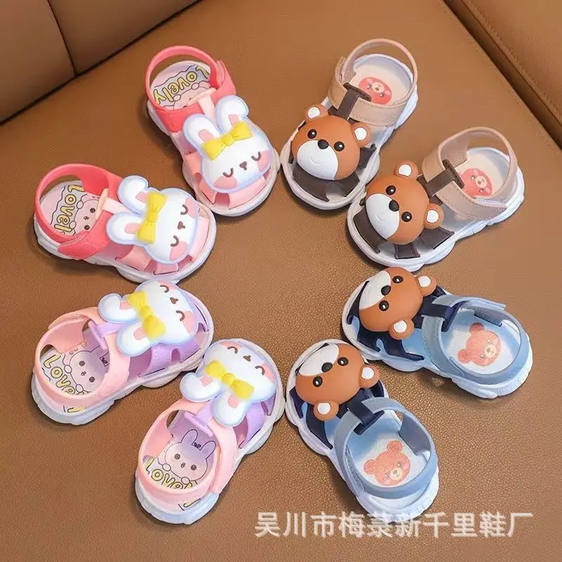 Summer New Soft Sole Velcro 3D Cartoon Bear Head Baby Toddler Sandals 808+6