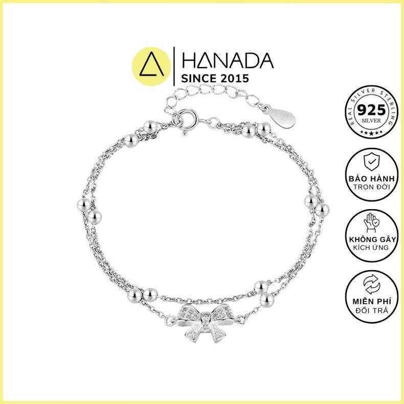   BH TRỌN ĐỜI  Lắc tay Bạc 925 Hanada Nơ Đá Xích Bi Kép Vòng Tay Quà Tặng Đeo Hằng Ngày Nữ 2248 I17 