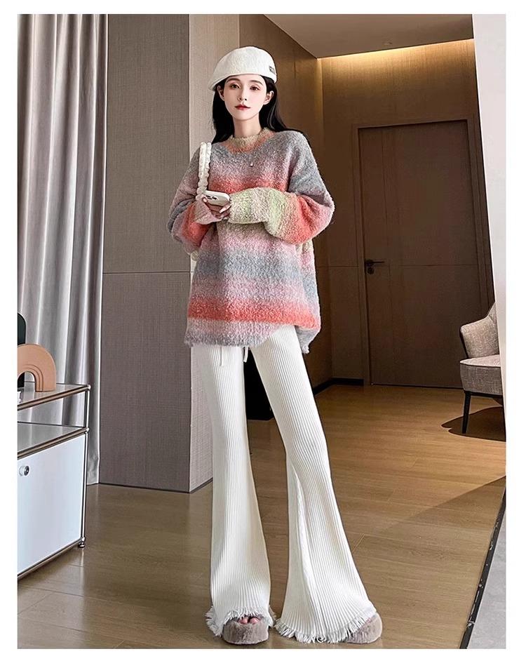 Product Introduction of Quần Ống Rộng Dệt Kim, Nhỏ Tua Rua, Dành Cho Nữ, Mùa Thu Và Mùa Đông, Độc Đáo Và Rộng Rãi, Cạp Cao, Quần Dài Lau Hình Móng Ngựa Bootcut 3
