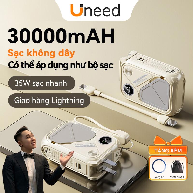   vinhbanhbo  Liên kết riêng UNEED Sạc dự phòng 30000mAh 20000mAh Sạc không dây pin mini sạc nhanh có thể tháo rời dây Có kèm theo đầu cắm AC Bảo hành 2 năm cục dự phòng 