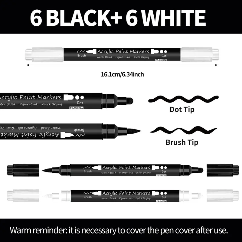 Acrylic Paint Marker Set, 12pcs/set Double-ended Acrylic Paint Marker Pen, Art Marker Pen for Rock Painting, Wood, Canvas, Plastic, Glass, Ceramic 3