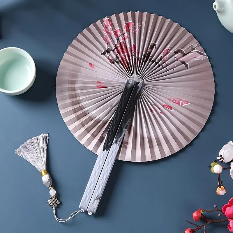 Chinese Folding Paper Fan, 1 Count Ancient Tassel Fan, Hanfu Qipao Classical Group Fan, Female Fan for Home Decor 7