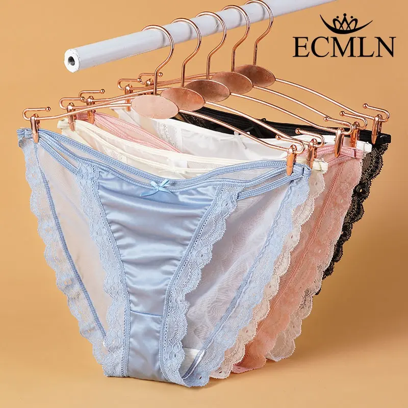 High-end Satin Lace Panties Feminine Pure Desire Girl Low Waist Pure Cotton Hollow Seamless Panties
