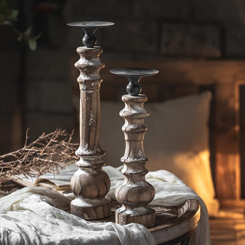 Product Introduction of Retro Style Solid Wood and Iron Candlestick-Polished Flower Pattern for Home Decoration 6