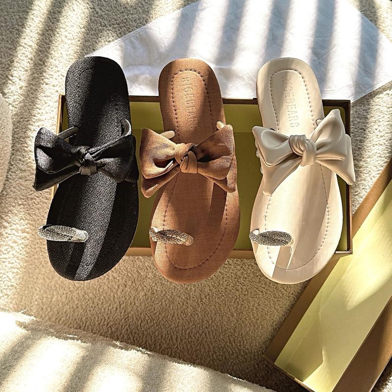 Gạo.Shoes - (35-42) Dép Lê Mũi Tròn Xỏ Ngón Cái, Quai Đá Cao Cấp, Phối Nơ 2 Tầng To Xinh Xắn, Nơ Buộc Linh Hoạt, Đế Chống Trơn Trượt. DéP Nữ GiàY